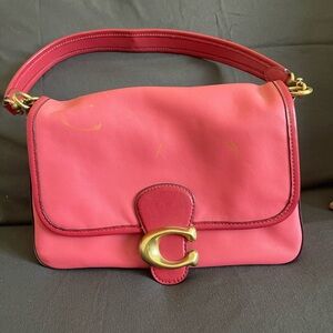 Coach Pink Leather Shoulder Bag with Gold Hardware